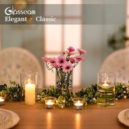 Glasseam Cylinder Vases for Centerpieces, 6Pcs Clear Glass Vase for Flowers | Hurricane Pillar, Floating Candle Holder, Modern, Small Home Decorations, Table Centerpieces, Wedding, Party, 6In - size: 6In