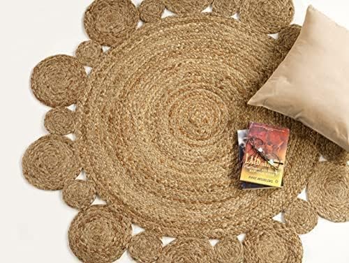 GRUHUM Jute Area Rug 8ft Round Natural Handmade Boho Braided Farmhouse Rug | 100% Natural Jute Rustic Vintage Beige Reversible Low Pile Eco-Friendly Indoor Bedroom Living Room Dining Hallway Home Décor - color: Natural- 08, size: 8' (Round)