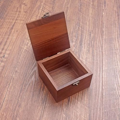 Handcrafted Walnut Wood Keepsake Box – 4.3 x 4.3 x 2.5 inch – Jewelry, Watch & Gift Storage Box – Rustic Wooden Box for Wedding, Birthday, Christmas - color: Walnut Box-XPFH-11*11CM