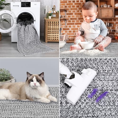 ROYHOME Hallway Runner Rug 2x8 Print Braided Washable Runner Rug for Entryway - color: Grey, size: 2' x 8' (Rectangular)