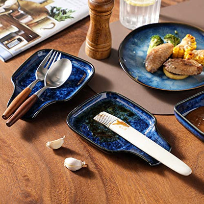 vancasso Stern Spoon Rest for Kitchen, Square Ceramic Spoon Holder for Stove Top, Heat Resistant Utensil Rest for Countertop, Dishwasher Safe, Kiln Blue, 2 Pack - color: Blue
