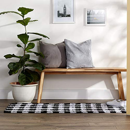 DII Buffalo Check Rug Collection, Hand Dyed Reversible Chindi Rug, Runner 2'3"x6', Black - color: Black, size: 6" x 2" (Rectangular)