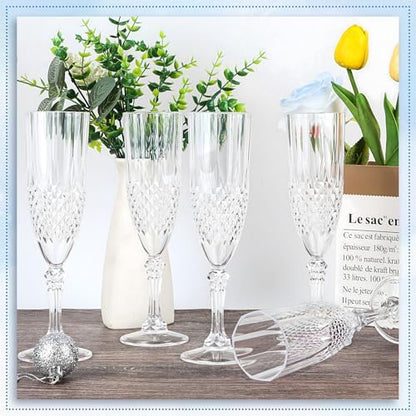 12 Pack Plastic Champagne Flutes, Clear Reusable Champagne Glass | Unbreakable Hard Plastic Mimosa Cups Bulk with Stem, Fancy Stemware for Wedding, Party & NYE Celebration - color: Transparent