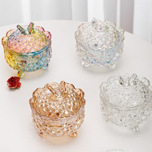Crystal Glass Fall Candy Snack Barrel Storage Jar Embossed Luxury Cookie Buffet Canister With Lids Jewelry Box Jar Biscuit Containers(Amber) - color: Butterfly-Amber