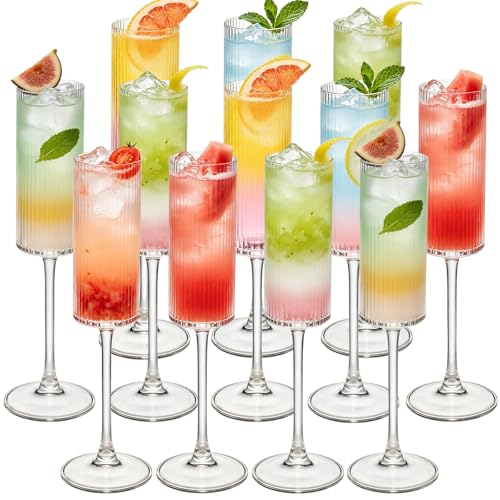 12Pieces Clear Crystal Wine Glasses 6OZ Goblet Ribbed Champagne Flutes Mimosa Bar Toasting Glass Champagne Long Stem Vintage Drinking Colored Glasses for Birthday, Wedding, Cocktail Cups - color: Clear, size: 12 PCS