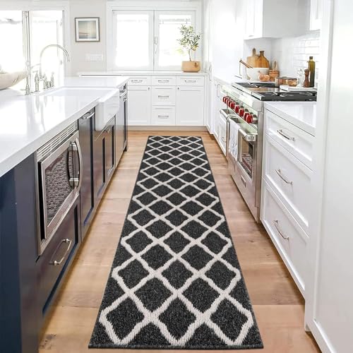 SHACOS Black Runner Rug 2x8 ft Washable Entryway Runner Rugs Non Slip Rubber Backing Hallway Rug Runner Stain Resistant Kitchen Carpet Runners - color: Black, size: 2' x 8'