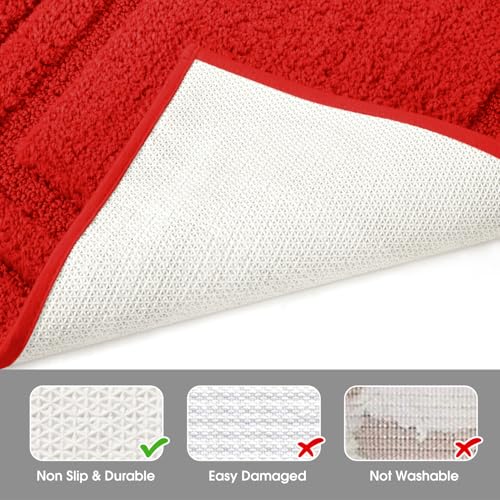 HOMEIDEAS Bathroom Rugs Sets 2 Piece, Super Soft and Absorbent Non Slip Microfiber Machine Washable Bath Mat Set (20"x32"+U20 x24, Red) - color: Loop- Red, size: 1'8" x 2'8" (20"x32"+U Shape 20"x24")