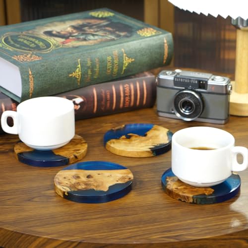 Drink Coaster Set, Wooden Bar Coasters, Resin Coaster for Coffee Table, Tabletop Decorative Artwork, Unique, Handmade & Aesthetically Pleasing for Home, Office, Bar Decor,Coasters Set of 4