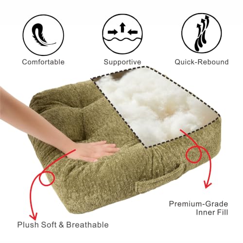 Floor Cushion Pillow, Portable Large | Meditation Adult Sitting Pillow with Handle for Tatami, Living Room & Yoga (1, Square, Green, 22 x 22 x 6 inches) - color: Square, Green