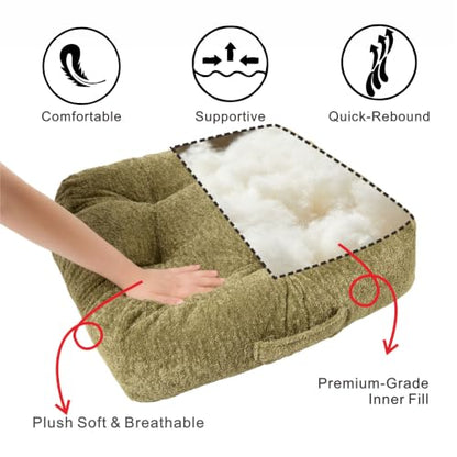 Floor Cushion Pillow, Portable Large | Meditation Adult Sitting Pillow with Handle for Tatami, Living Room & Yoga (1, Square, Green, 22 x 22 x 6 inches) - color: Square, Green