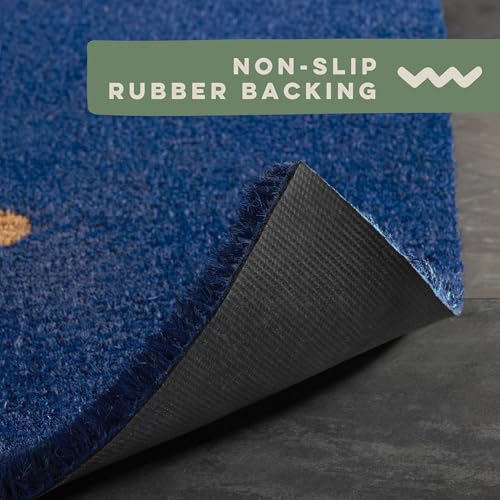 TOWN & COUNTRY TERRA Hiya Painted Welcome Door Mat, Natural Coir, Heavyweight, Non-Slip Entryway Mat, Blue, 18"x30" - color: Blue, size: 1'6" x 2'6" (Rectangular)