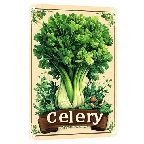 Celery Vegetables Metal Tin Sign Vintage Farmhouse Wall Decor for Kitchen Dining Room and Home Wall Decoration 8x12 Inch - color: Celery Metal Tin Sign, size: 8x12inch(20x30cm)