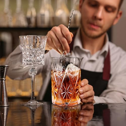 24 Oz Cocktail Mixing Glass Stirring Glasses for Whiskey Cocktail Mixing Shaker Glass Martini Old Fashioned Crystal Bar Set 700ml 2PCS (X-shape/Snowflakes) - style: X shape/ Snowflakes