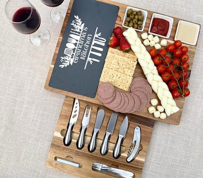Luxury Acacia Charcuterie Board Set Slate Cheese Serving Board with Utensils Personalized Wedding, Anniversary & Holiday Gift - color: Design #13