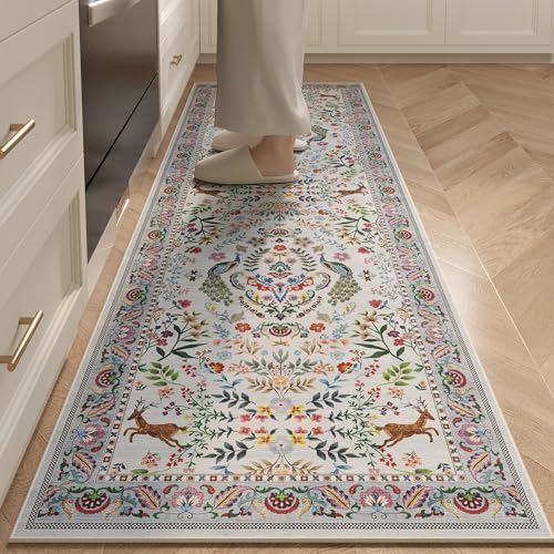 Rugcomf Runner Rug Washable Kitchen Runner 2'6''x8' Runner Rug for Entryway Indoor Floral Non-Slip Soft Carpet Runner for Hallways, Kitchen, Laundry, Bedroom, Bathroom(Colorful) - color: Colorful, size: 2'7" x 8' (Rectangular)