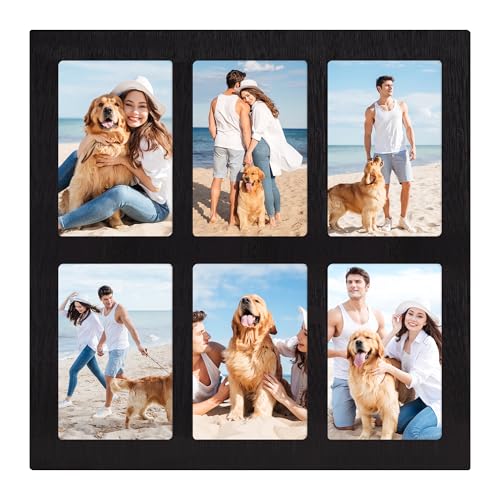 YESKAY 4x6 Picture Frame Collage,4 x 6 Multiple Photo Collage with Tempered Glass,6 Opening 4 by 6 Rustic Black Family Picture Frames for Wall Decor 1 Pack(OD:13X13in) - color: Rustic Black, size: 4x6 - 6 Opening(OD:13X13in)