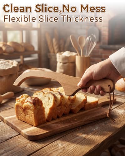 Premium Bread Knife & Cutting Board Set for Sourdough – Includes Sharp Sourdough Knife, Wooden Bread Board & Reusable Bread Bag – Easy Adjustable Thickness Bread Slicer for Homemade Artisan Loaves