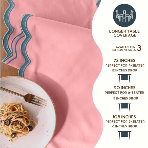 Folkulture Table Runner 108 inches Long | Scalloped Pink Table Runner for Dining Room, Party Decorations | 100% Cotton, Machine Washable, Farmhouse Table Runner for Hannah Montana Party Decorations - size: 14" x 108", style: Laguna Blush