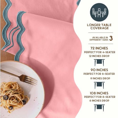 Folkulture Table Runner 90 Inches Long | Scalloped Pink | Table Runner for Dining Table Decor, 100% Cotton, Machine Washable, Runners for Kitchen, Living Room, Party, Farmhouse - size: 14" x 90", style: Laguna Blush