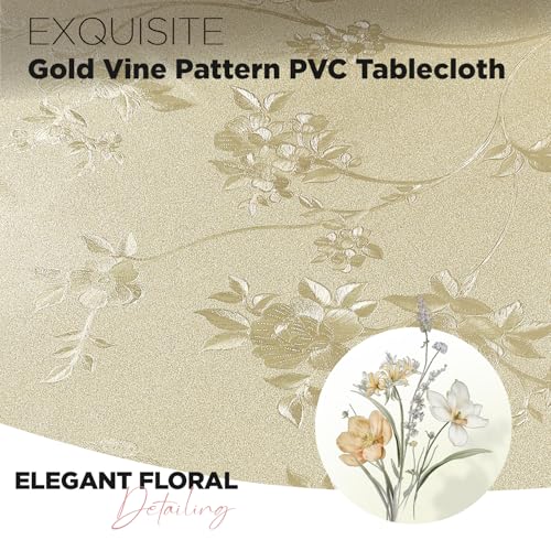 Rectangle Vinyl Tablecloth Heavy Duty Waterproof Oil Proof Wipeable Table Cloth Durable Wrinkle Free PVC Table Cover for Dining Party Indoor Outdoor (Gold Butterfly Blossom,54" X 78") - color: Gold Butterfly Blossom