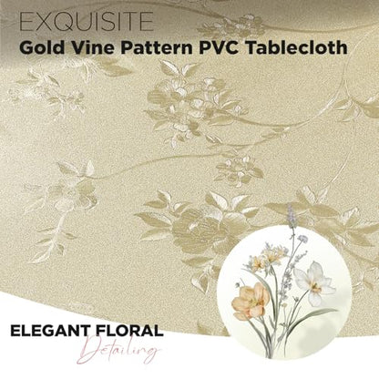 Rectangle Vinyl Tablecloth Heavy Duty Waterproof Oil Proof Wipeable Table Cloth Durable Wrinkle Free PVC Table Cover for Dining Party Indoor Outdoor (Gold Butterfly Blossom,54" X 78") - color: Gold Butterfly Blossom