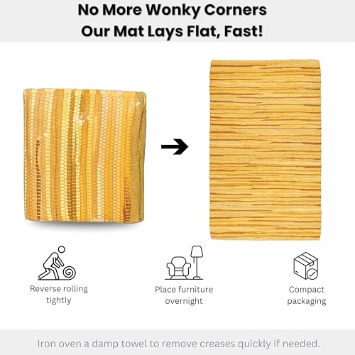 Chindi Area Rug 3x5 Feet - Mustard | Cotton Woven Rugs for Bedroom, Easy Clean Boho Throw Carpet - color: Mustard, size: 3 x 5 feet