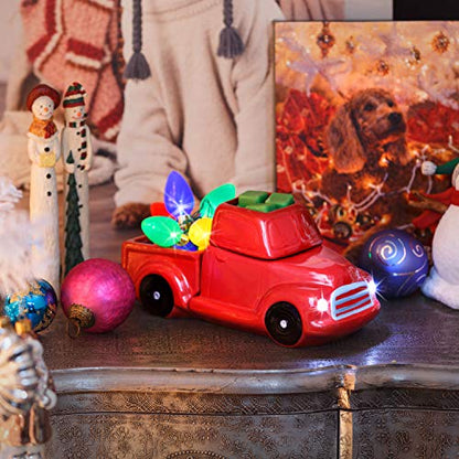 Ceramic Candle Wax Warmer, Vintage Red Truck with Safety Timer | Automatic Plug in Fragrance Warmer for Scented Wax Melts, Cubes, Tarts | Retro Farmhouse Air Freshener Set