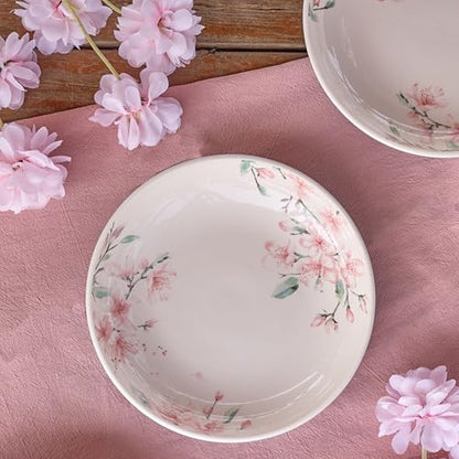 Bico Spring Sakura Pasta Bowls, 35oz Salad Bowl Set of 4, Large Ceramic Serving Dinner Bowls for Soup and Cereal, Microwave and Dishwasher Safe, Gift for Housewarming and Thanksgiving - color: Spring Sakura