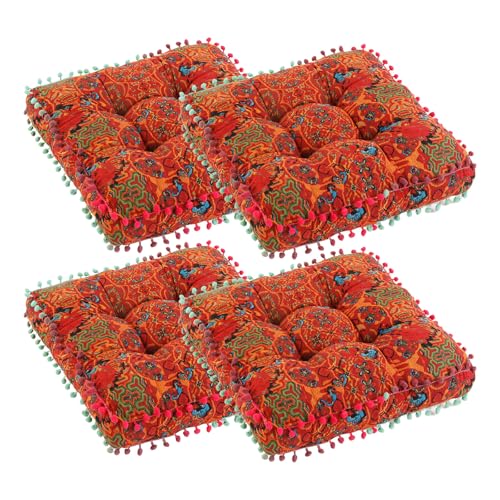 Bohemian Seat Cushion，Indoor & Outdoor 16.5" x 16.5" Seating Cushion for Dinning Chairs, Decorative with Tassels(4Pcs, Orange) - color: Orange, size: 4Pcs