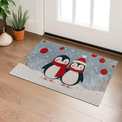 Cute Penguin Christmas Indoor Door Mat, Cartoon Animal Welcome 29.5"×17" Non-Woven Floor Mat, Non-Slip Doormat Rug for Front Door, Porch, Bathroom, Kitchen, Home Decor, Gifts - color: 06