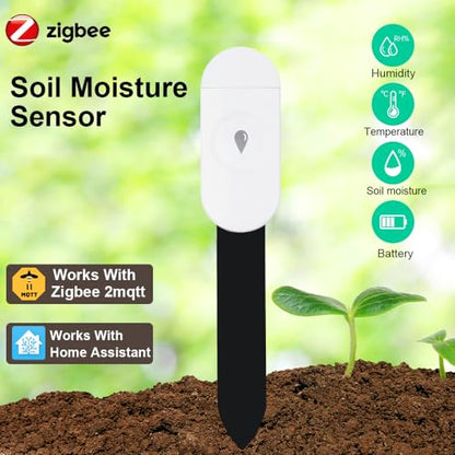 Haozee Intelligent Soil Moisture Sensor, Zigbee Hub Required | Capacitive Sensor, Humidity/Temperature Meter for Garden Planting, Compatible with Home Assistant Zigbee2mqtt - color: 1 Pack