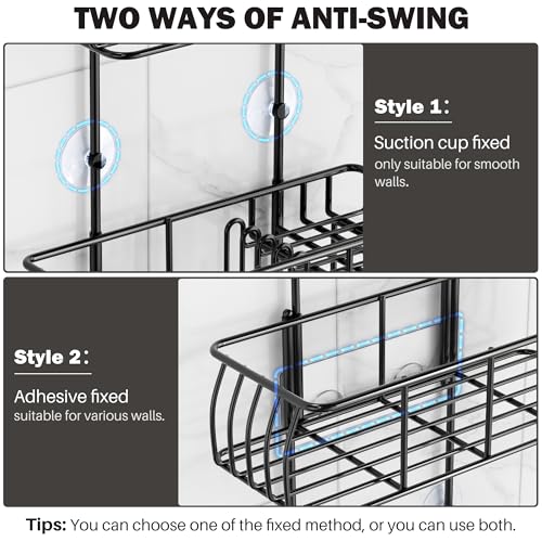 Epicano Shower Caddy Hanging,Large Capacity Shower Organizer,Black | Rustproof,Built-in Soap Dish & 4 Hooks for Loofahs,Suction & Adhesive Install,No Drilling Bathroom Shelves for Inside Shower - color: Matte Black