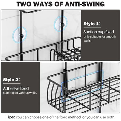 Epicano Shower Caddy Hanging,Large Capacity Shower Organizer,Black | Rustproof,Built-in Soap Dish & 4 Hooks for Loofahs,Suction & Adhesive Install,No Drilling Bathroom Shelves for Inside Shower - color: Matte Black