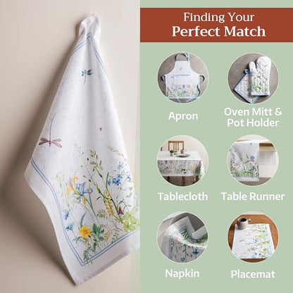 Maison d' Hermine Kitchen Towels Set of 3 Reusable 100% Cotton 27.50" x 20" | Cloth Tea Dish Towels Absorbent with Hanging Loop for Kitchen Dining Party Wedding Hotel Home Spring Summer - Fleurs De Mai - color: 004 - Fleurs De Mai