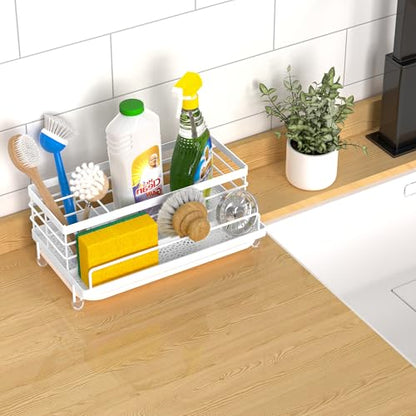 Cisily Sponge Holder for Kitchen, Sink Caddy Organizer, Kitchen Sink Accessories with Drip Tray, Rustproof and Non-slip Kitchen Sink Sponge Holder (White) - color: White