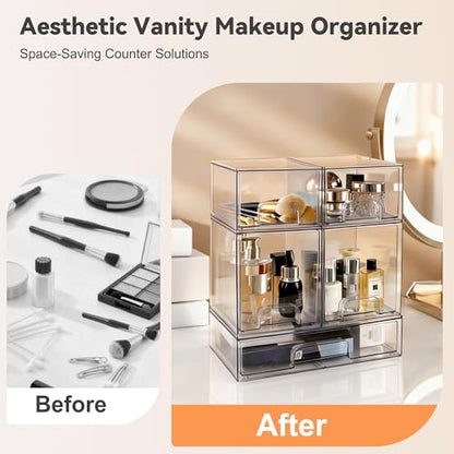Hvygss Clear Stackable Storage Drawers, Countertop Bottle Organizer 5-Pack | Pull-Out Drawers, Waterproof, Dustproof, Bpa-Free, Space-Saving, For Vanity, Bathroom, Kitchen, Cabinet, Pantry