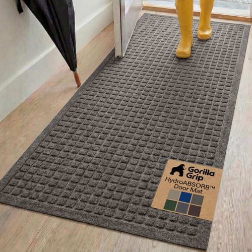 GORILLA GRIP® Ultra Absorbent Front Door Mat Outside Entrance, 72x24, Traps Dirt and Moisture, HydroABSORB Indoor Outdoor Doormat Holds 2.75 Cups Water, Stain and Fade Resistant Welcome Mat, Charcoal - color: Charcoal, size: 72" X 24"