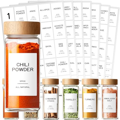 201 Spice Jar Labels - Preprinted Minimalist Waterproof Stickers for Kitchen Jars, Herb & Seasoning Labels for Pantry Organization - style: White Square spice labels