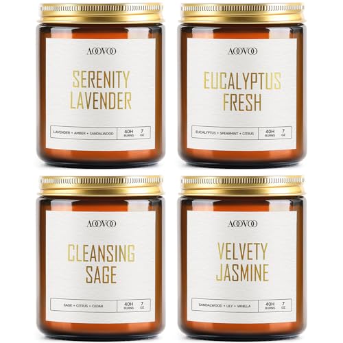 AOOVOO Candle Set - 4PC Scented Candles, 28 oz Soy Candles, Soy Candle for Home Scented, Sage/Jasmine/Eucalyptus/Lavender - style: Sage/Jasmine/Eucalyptus/Lavender