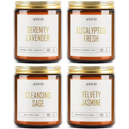 AOOVOO Candle Set - 4PC Scented Candles, 28 oz Soy Candles, Soy Candle for Home Scented, Sage/Jasmine/Eucalyptus/Lavender - style: Sage/Jasmine/Eucalyptus/Lavender