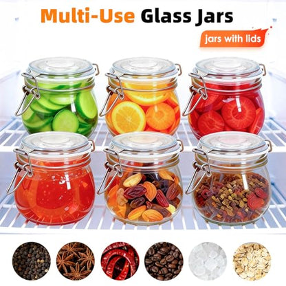 SKOCHE 17oz Glass Jars with Airtight Lids 6 Pack, Air Tight Glass Storage Jar, Leakproof 17 oz Jars with Seal Wire Clips for Pickling, Kitchen, Canning Jam, Food Storage, Preserving Nuts and Snacks - size: Large