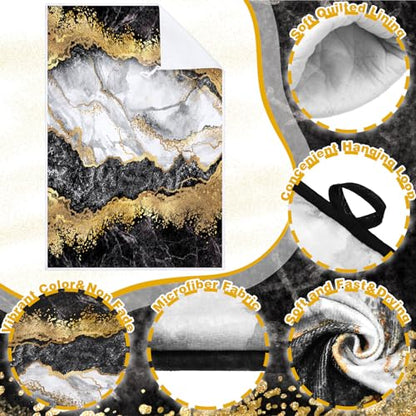 Sratte 6 Pcs Farmhouse Marble Kitchen Towels Pot Holders Oven Mitts Set 2 Dish Towels 2 Potholders 2 Cooking Mittens Oven Glove for Cooking Baking Grilling Supply (Black, Gold) - color: Black, Gold