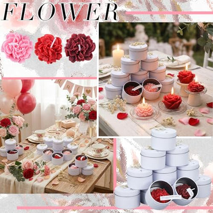 Threlaco 12 Pcs Flower Bridal Candles Set Bridesmaid Gift,Red Gradient | 2" Wax Scented Candle Bulk, with Dried Flower and Cans, for Wedding Shower Proposal Anniversaries Women Christmas Party Favor - color: Red Gradient