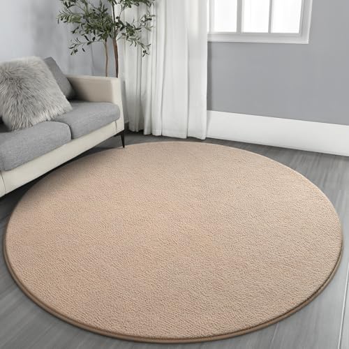 Gifeas Ultra Soft Round Area Rugs for Living Room Bedroom, 5x5 Feet Beige | Thickened Memory Foam Indoor Solid Minimalist Carpet, Non-Slip Furry Comfy Rug for Kid Boy Girl Nursery Dorm Room Home Decor - color: Beige, size: 5' (Round)