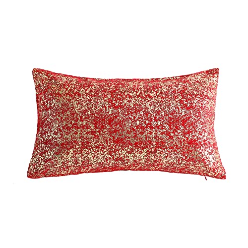 Deeprove 12 x 20 Throw Pillow Cover Both Sides Metallic Sparkle Gold Foil Print, Decor Soft Velvet Hidden Zipper Closure Accent Pillow Cushion Case for Sofa, Lumbar, Rectangle 1 Pack, Christmas Red - color: Christmas Red, size: 20" x 12" (Pack of 1)