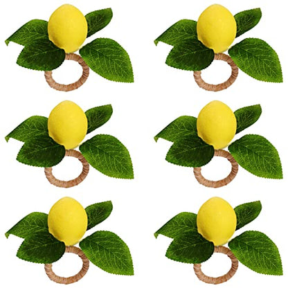 Lemon Napkin Rings Set of 6, Faux Lemon Summer Farmhouse Napkin Ring Holder for Dining Table Decor Banquet Wedding Birthday Thanksgiving Christmas Easter Holiday Table Decorations - size: 6-Pack