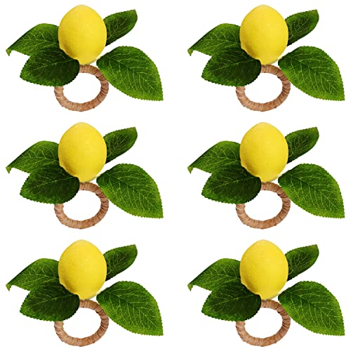 Lemon Napkin Rings Set of 6, Faux Lemon Summer Farmhouse Napkin Ring Holder for Dining Table Decor Banquet Wedding Birthday Thanksgiving Christmas Easter Holiday Table Decorations - size: 6-Pack