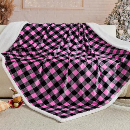 BEAUTEX Christmas Sherpa Fleece Throw Blanket Soft Warm Buffalo Plaid | Plush Blanket & Throw, Winter Cozy Fuzzy for Couch, Sofa, Bed (Pink, 50" x 60") - color: Pink, size: Throw-50"x60"