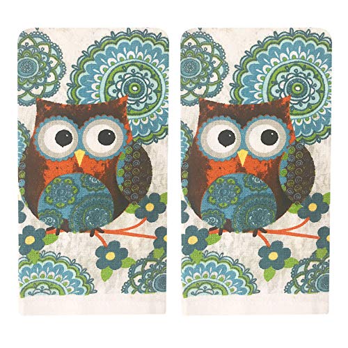 Kitchen Towel 5 Piece Linen Set 2 Towels 2 Pot Holders 1 Oven Mitt (Owl) - color: Owl