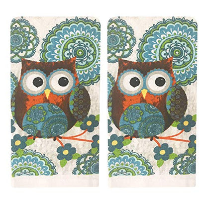 Kitchen Towel 5 Piece Linen Set 2 Towels 2 Pot Holders 1 Oven Mitt (Owl) - color: Owl